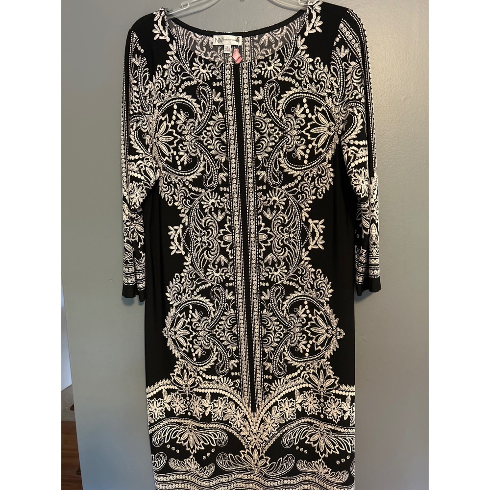 Neiman Marcus Black White Paisley 3D Design Sheath Dress 12 Y2K Business Evening